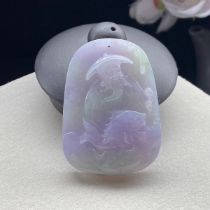 糯种春带彩翡翠渔翁得利吊坠
