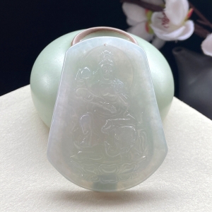 糯冰种翡翠普贤菩萨吊坠