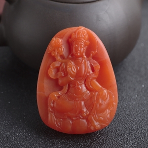 柿子红南红度母吊坠