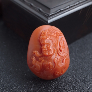 柿子红南红黄财神吊坠