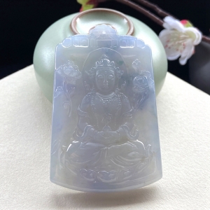 糯冰种紫罗兰翡翠度母吊坠