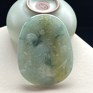 糯冰种飘花黄翡虎虎生威吊坠