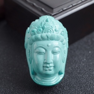 高瓷蓝绿绿松石观音吊坠