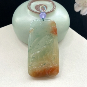 糯冰种飘花红翡牛气冲天吊坠