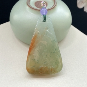 糯冰种飘花红翡连年有余吊坠
