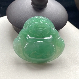 糯种豆绿翡翠弥勒佛吊坠