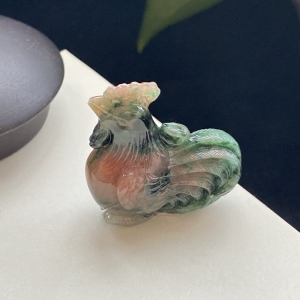 糯种飘花红翡立体生肖鸡吊坠