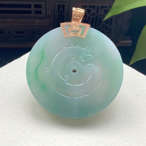 18K糯冰种浅绿翡翠仿古凤凰吊坠