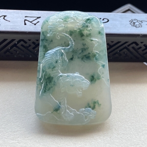 糯冰种飘花翡翠虎虎生威吊坠