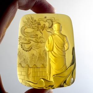 墨西哥蓝珀降龙罗汉吊坠