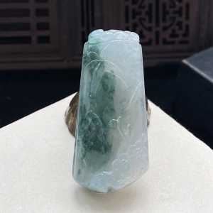糯冰种飘花翡翠节节高升吊坠