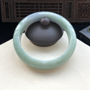 57mm糯种灰绿翡翠平安镯