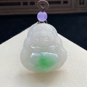 糯种浅绿翡翠弥勒佛吊坠