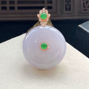 18K糯冰种紫罗兰翡翠平安扣吊坠