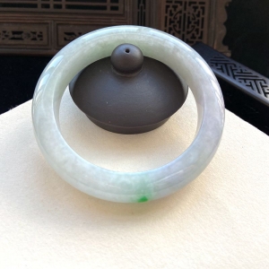 54.5mm糯冰种飘翠翡翠平安镯