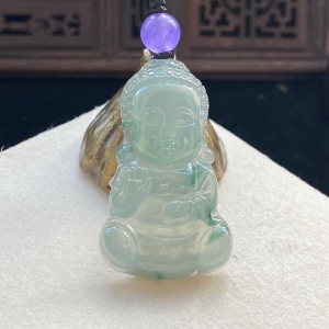 冰种飘花翡翠宝宝佛吊坠