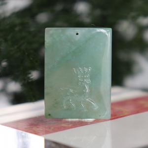 糯冰种浅绿翡翠一路有你吊坠
