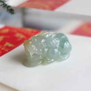 糯冰种飘花翡翠貔貅吊坠