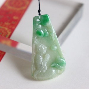 糯冰种飘翠翡翠悟道吊坠