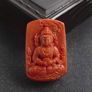 柿子红南红普贤菩萨吊坠