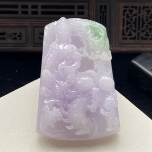 糯种春带彩翡翠乘龙观音吊坠