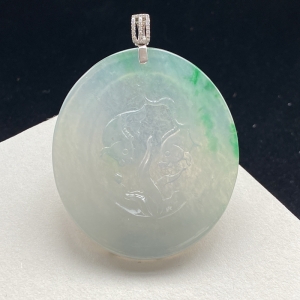 18K冰种飘翠翡翠连年有余吊坠