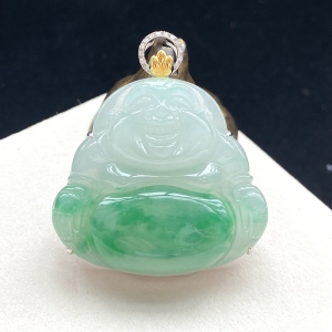 18K糯冰种飘翠翡翠弥勒佛吊坠