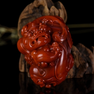 柿子红南红带子上朝摆件