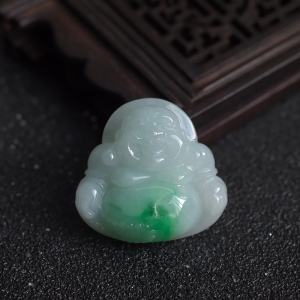 糯种飘翠翡翠弥勒佛吊坠