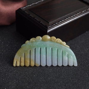 糯种黄加绿翡翠梳子