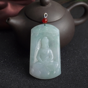 糯冰种浅绿翡翠佛吊坠