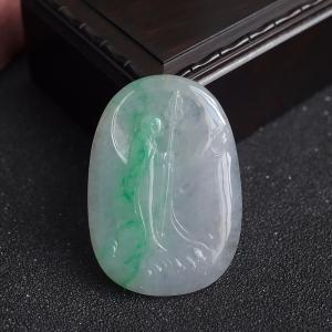 糯冰种飘翠翡翠悟道吊坠