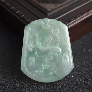 糯冰种飘翠翡翠兰花牌吊坠