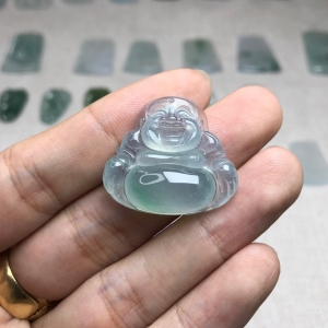 冰种飘翠翡翠弥勒佛吊坠