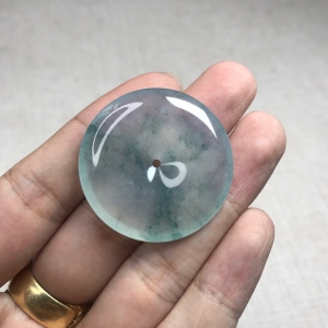 糯冰种飘花翡翠平安扣吊坠
