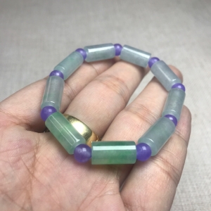 糯冰种翡翠桶珠单圈手串