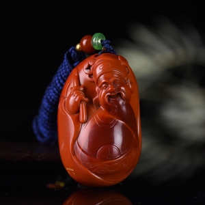 包浆料柿子红南红财神吊坠