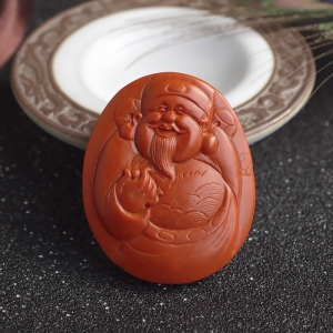 柿子红南红财神吊坠