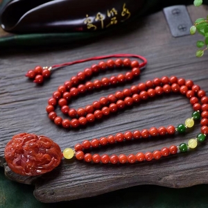 柿子红南红龙腾四海吊坠