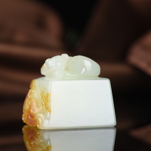 籽料和田白玉龙凤印章