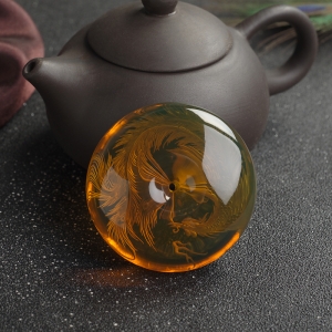 墨西哥蓝珀凤凰平安扣吊坠