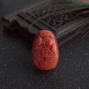 沙丁珊瑚招财进宝吊坠