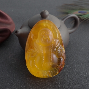 带皮鸡油黄金绞蜜弥勒佛吊坠