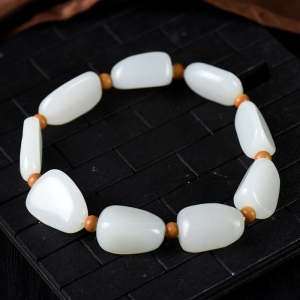 山流水料和田白玉随形单圈手串