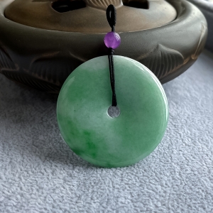 糯种飘翠翡翠平安扣吊坠