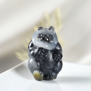 籽料和田玉青花熊猫摆件