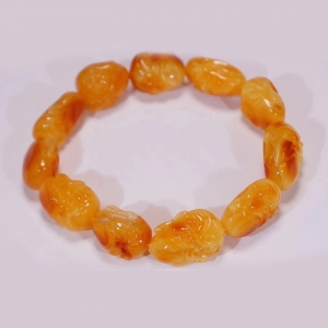 带皮鸡油黄蜜蜡罗汉单圈手串