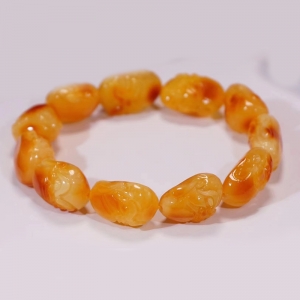 带皮鸡油黄蜜蜡罗汉单圈手串