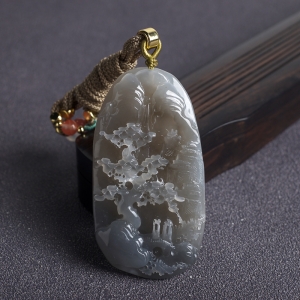 山料和田烟紫玉山水意境吊坠