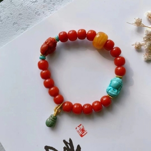柿子红南红老形珠单圈手串